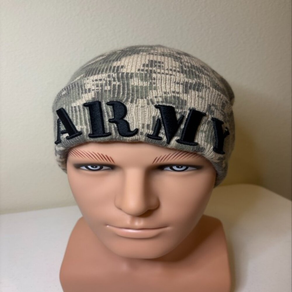 Army Embroidered Camo Beanie Cap Hat - Picture 3 of 7
